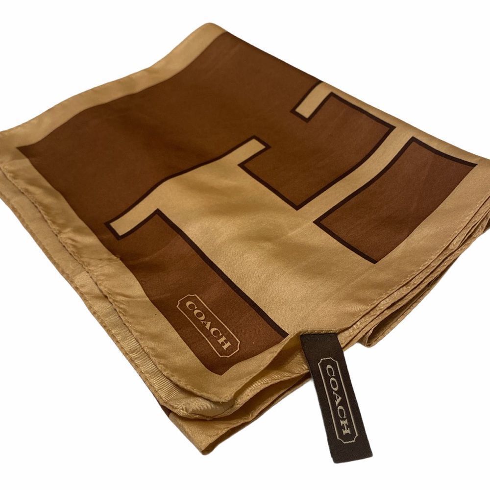 Vintage Coach Signature Logo Scarf Brown And Tan - Picture 8 of 12